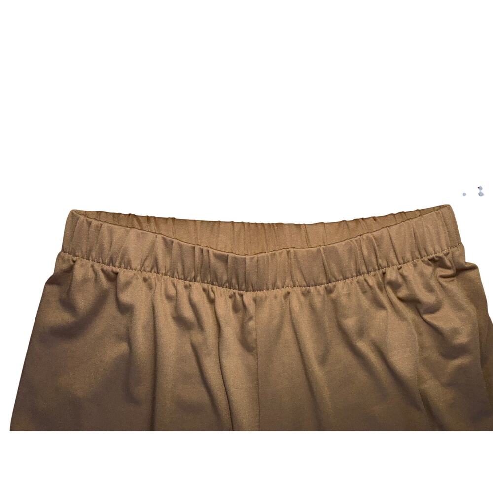 Feather Trim Wide Leg Lounge Pants Brown Taupe Elastic Waist Soft Stretch Size M - Picture 8 of 9